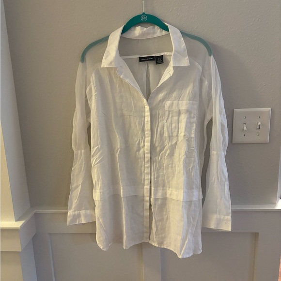 DKNY Jeans Tops - DKNY Jeans White Button Up Shirt with Sheer Sleeves Size M
